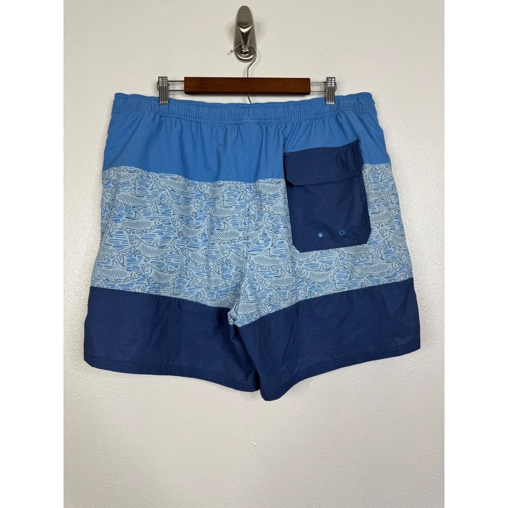 Vineyard Vines Mens XL Blue Colorblock Fish Print Swim Trunks Board Shorts
